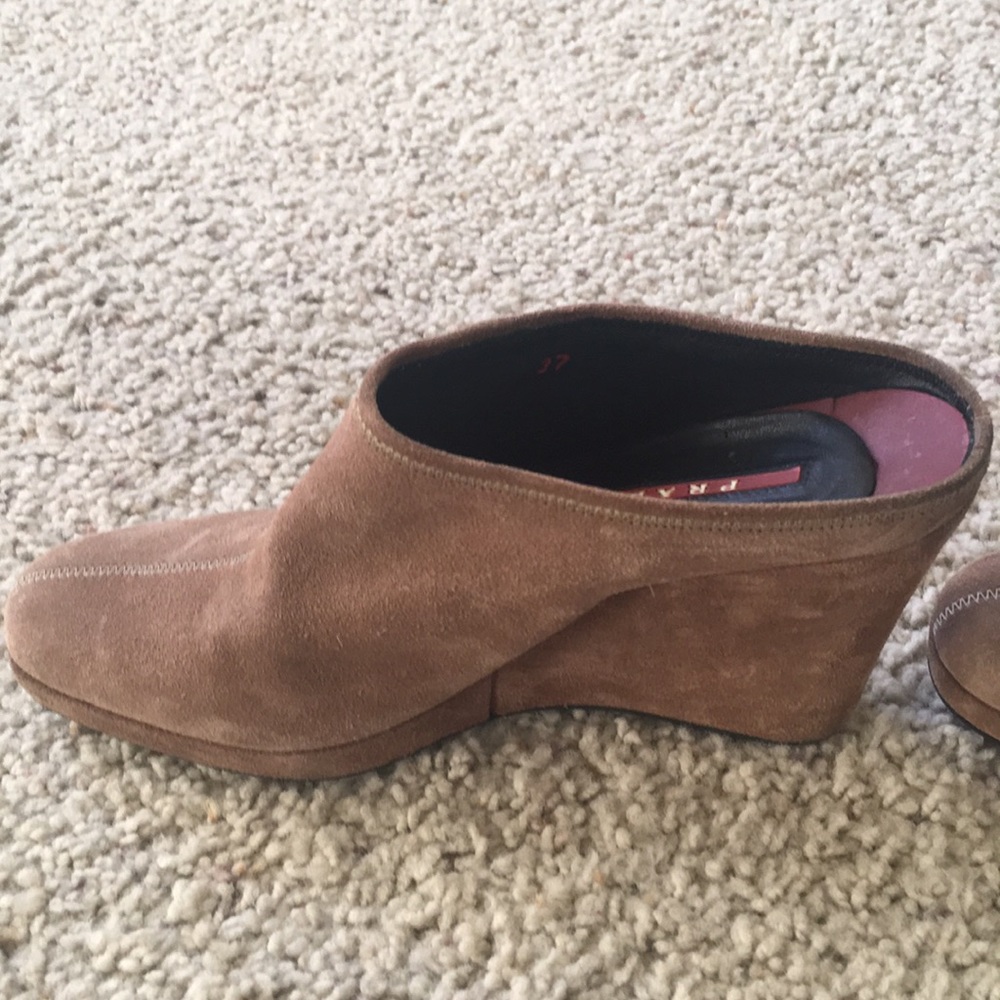 Prada tan suede wedges